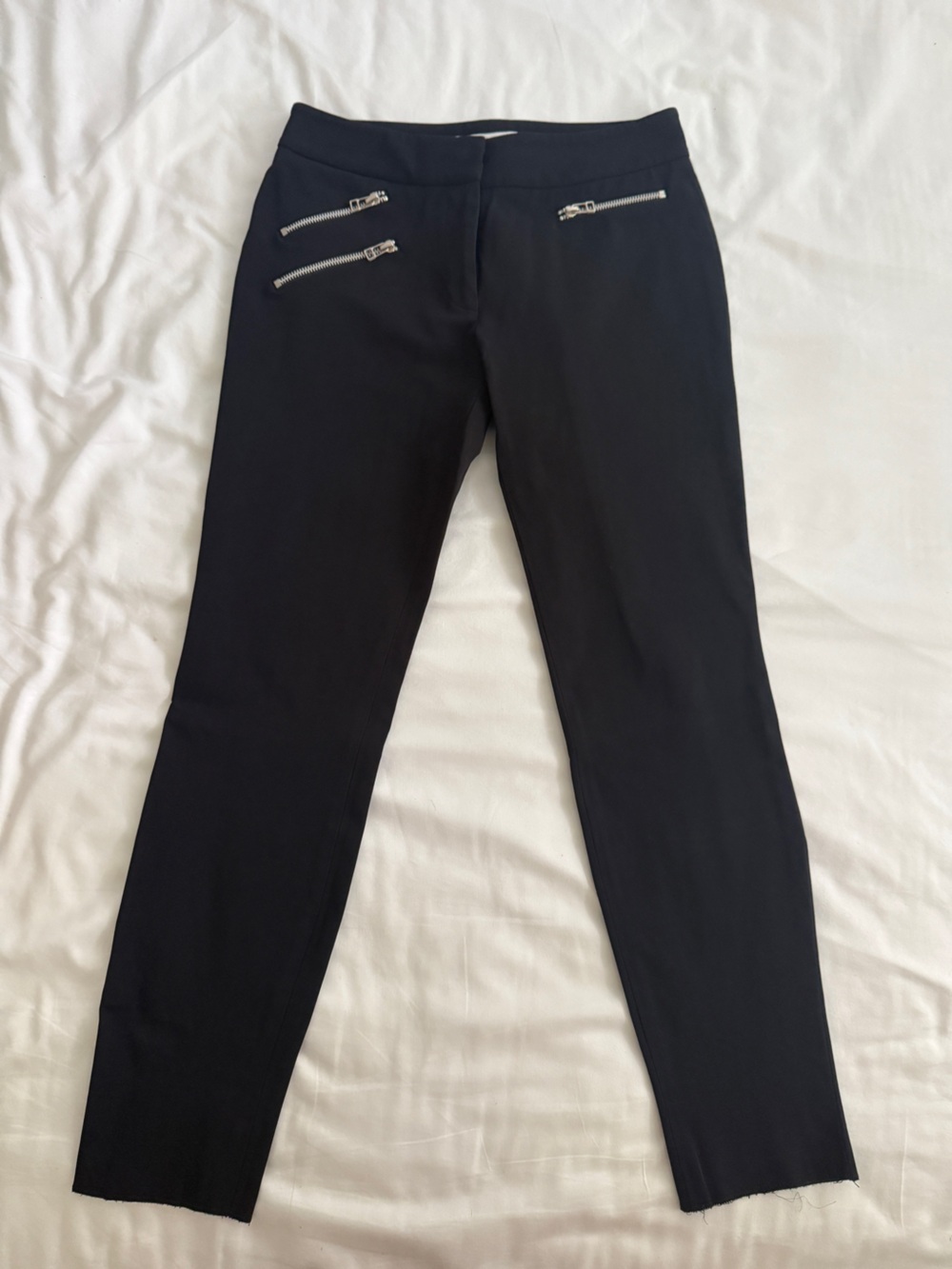 Veronica Beard Classic Black Slim Pants with Zip Detail